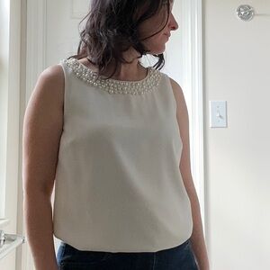 Ann Taylor Ivory Pearl-Trim Sleeveless Camisole